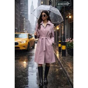 Vintage Lavender Belted Trench Coat Minimal Chic City Classic USA Made Size M/L